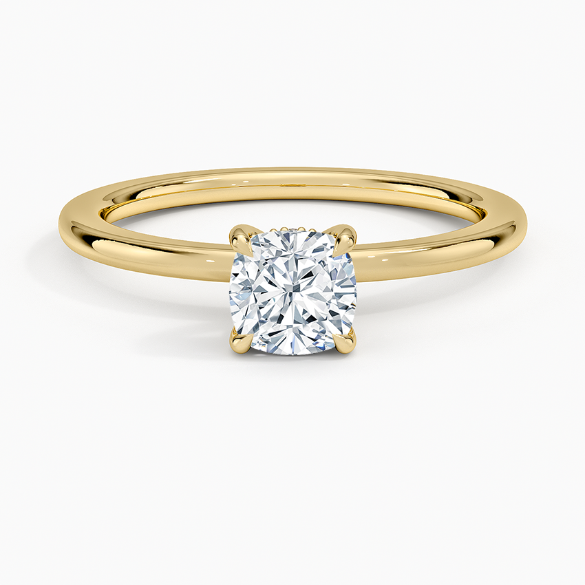Audrey Perfect Fit Hidden Halo 1.4mm Diamond Ring Yellow Gold 18k Cushion Engagement Ring