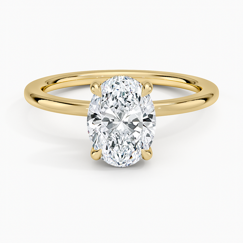 Audrey Perfect Fit Hidden Halo 1.4mm Diamond Ring Yellow Gold 18k Oval Engagement Ring