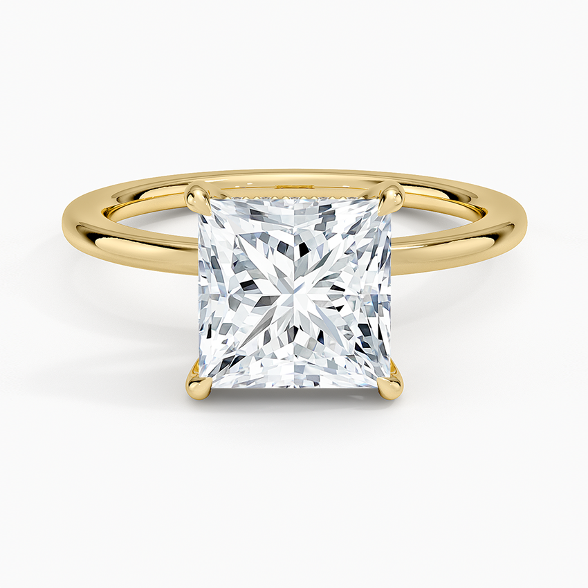 Audrey Perfect Fit Hidden Halo 1.4mm Diamond Ring Yellow Gold 18k Princess Engagement Ring