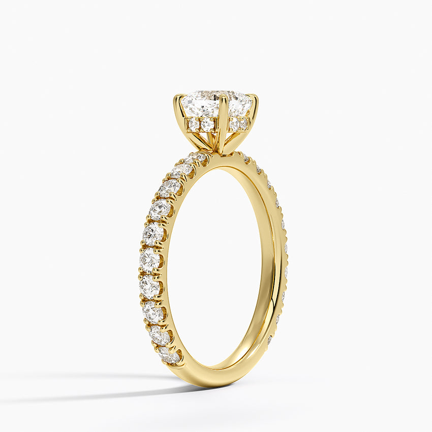 Grand Perfect Fit Three-Quarter Diamond Ring Yellow Gold 18k Cushion Engagement Ring