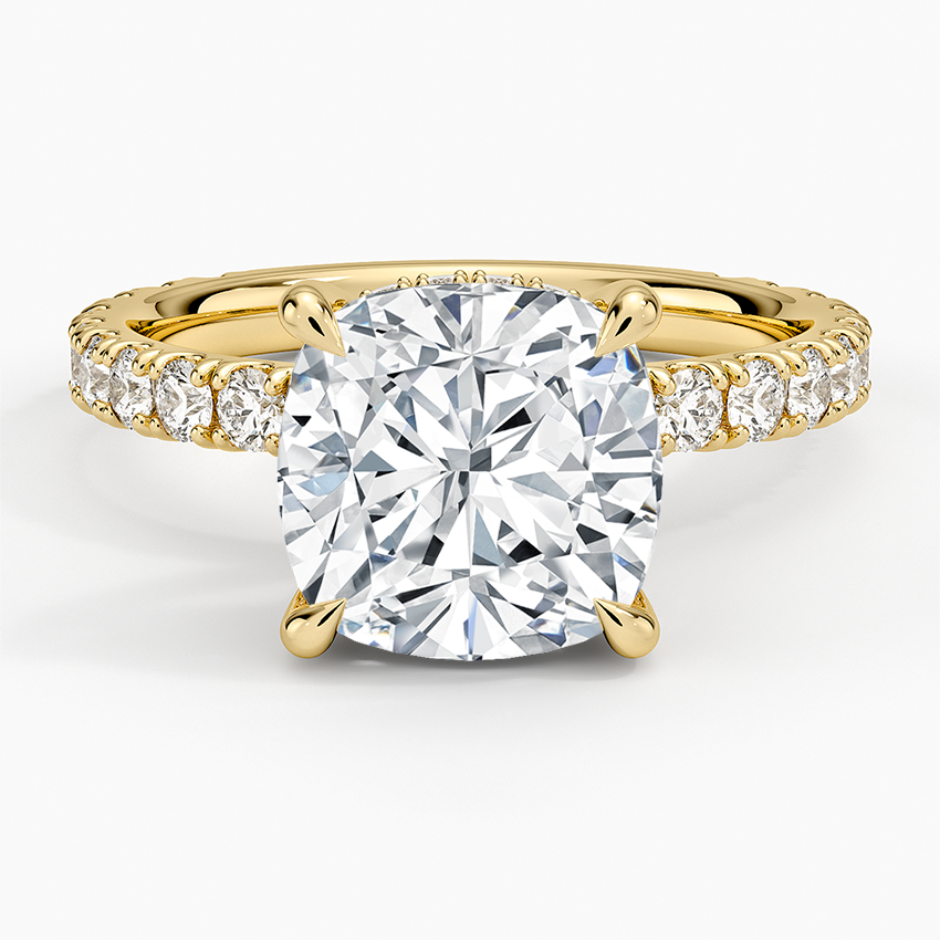 Grand Perfect Fit Three-Quarter Diamond Ring Yellow Gold 18k Cushion Engagement Ring