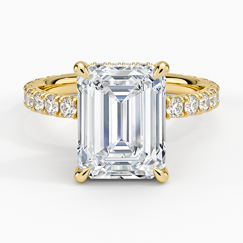 Grand Perfect Fit Three-Quarter Diamond Ring Yellow Gold 18k Emerald Engagement Ring