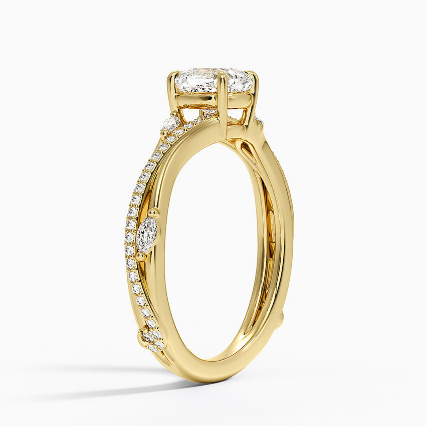Begonia Vine Diamond Ring (1/4 ct. tw.) Yellow Gold 18k Cushion Engagement Ring