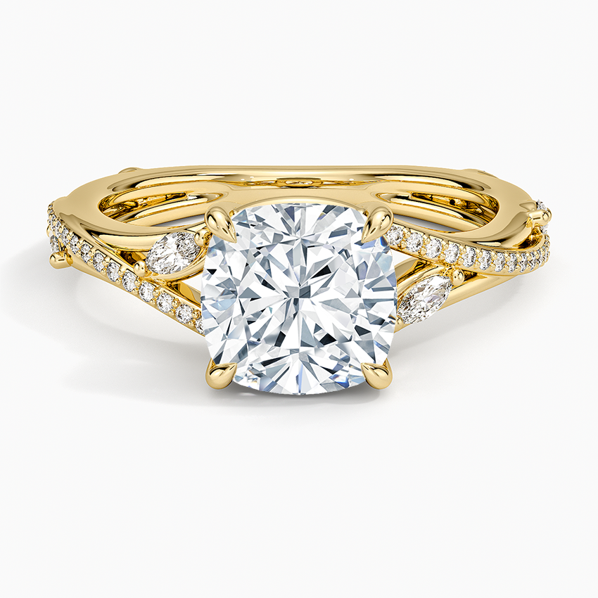 Begonia Vine Diamond Ring (1/4 ct. tw.) Yellow Gold 18k Cushion Engagement Ring
