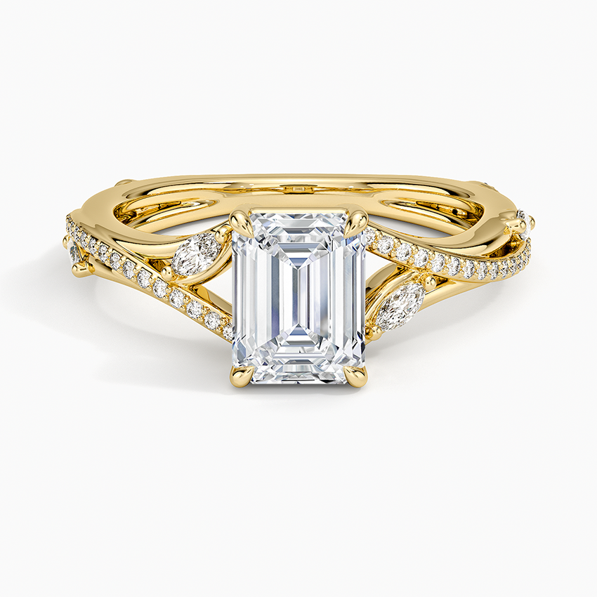 Begonia Vine Diamond Ring (1/4 ct. tw.) Yellow Gold 18k Emerald Engagement Ring