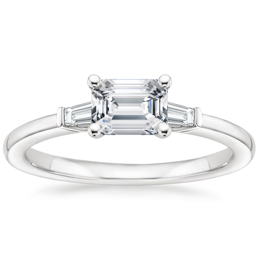 East West Tapered Baguette Diamond Engagement Ring 18K White Gold EM