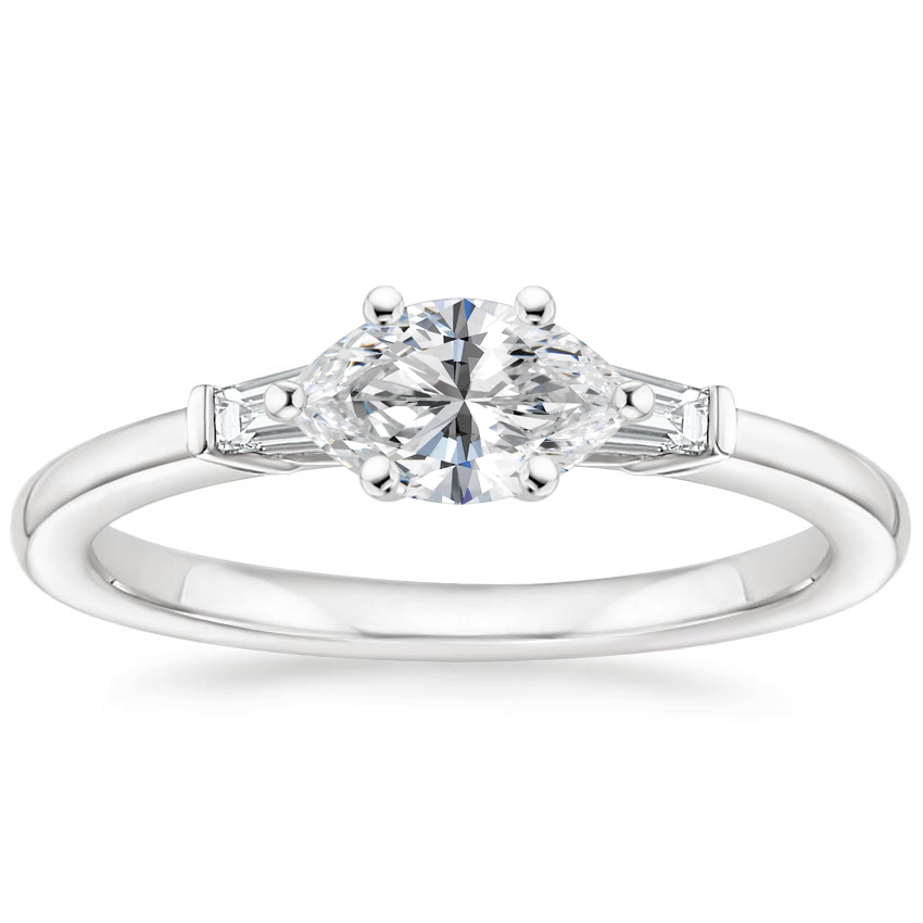 East West Tapered Baguette Diamond Engagement Ring 18K White Gold MQ