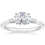 East West Tapered Baguette Diamond Engagement Ring 18K White Gold OV