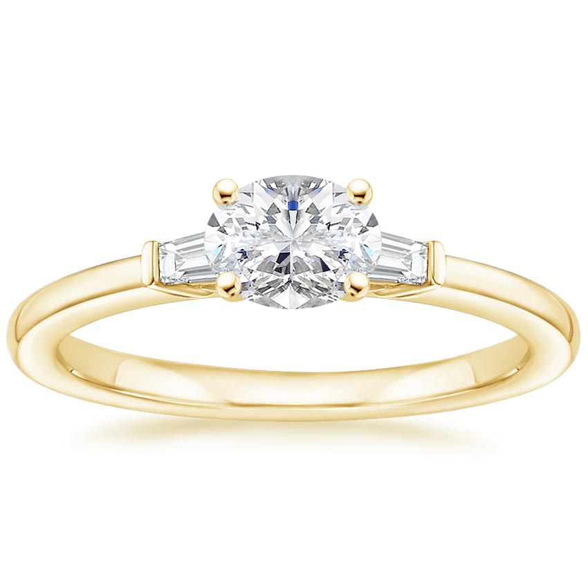 East West Tapered Baguette Diamond Engagement Ring 18K Yellow Gold OV