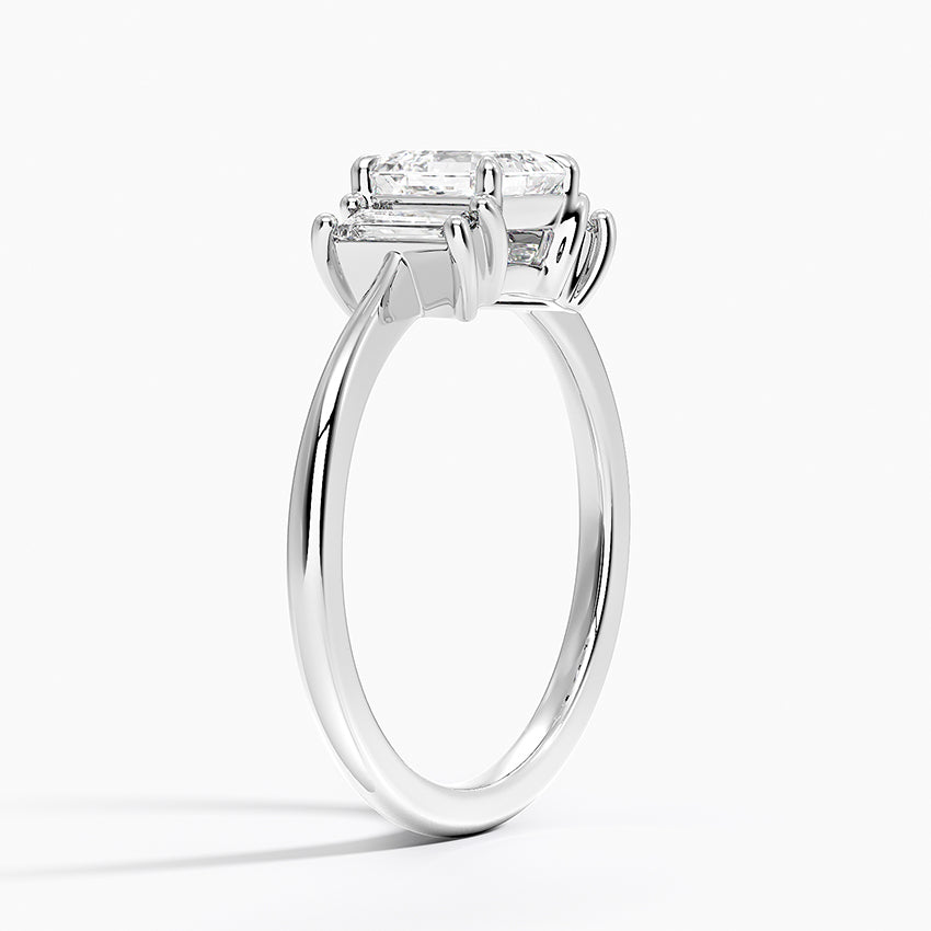 Vertical Baguette Three Stone Diamond Ring Platinum Asscher Engagement Ring