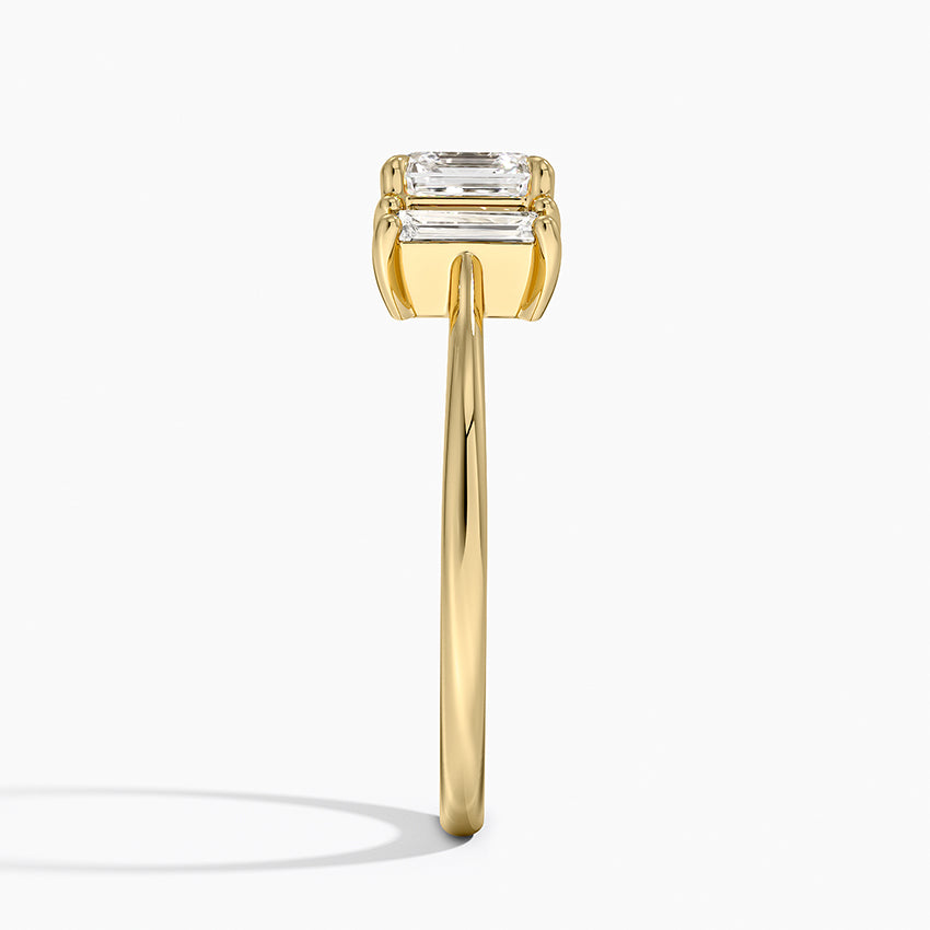 Vertical Baguette Three Stone Diamond Ring Yellow Gold 18k Asscher Engagement Ring