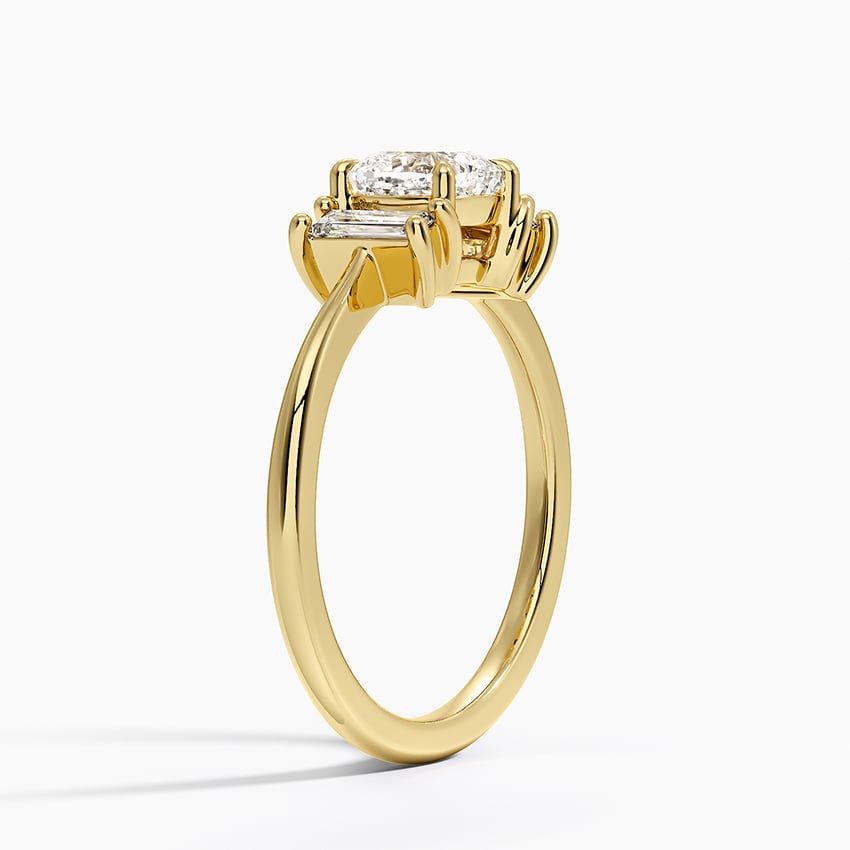 Vertical Baguette Three Stone Diamond Ring Yellow Gold 18k Cushion Engagement Ring