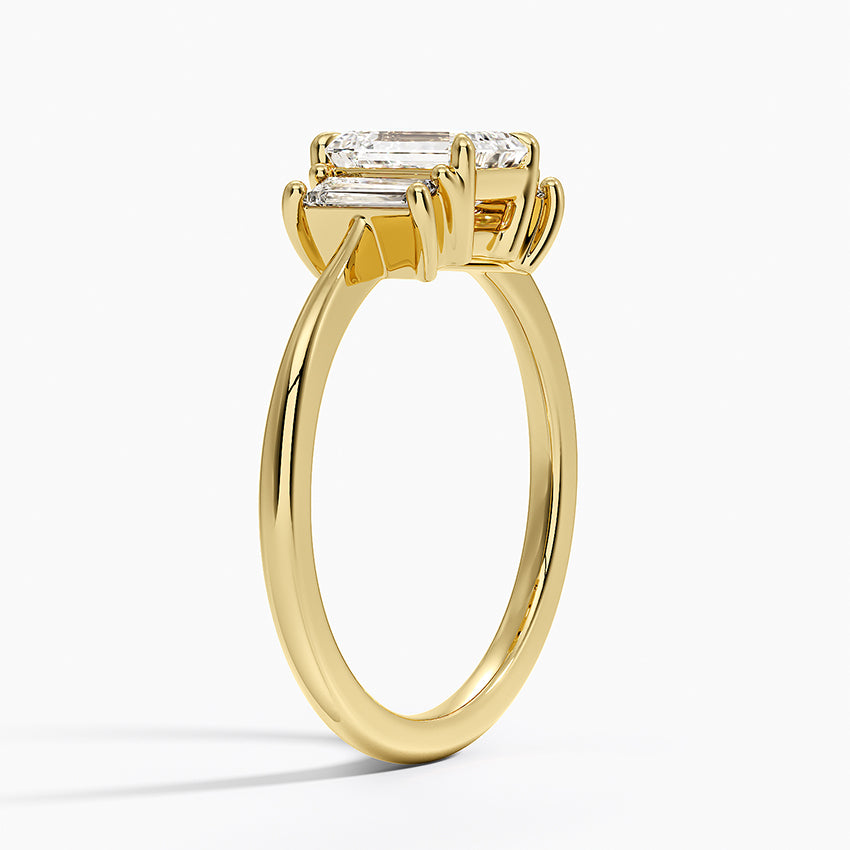 Vertical Baguette Three Stone Diamond Ring Yellow Gold 18k Emerald Engagement Ring