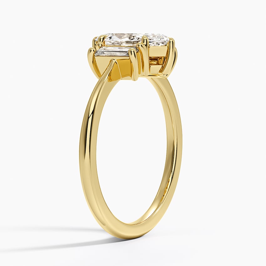Vertical Baguette Three Stone Diamond Ring Yellow Gold 18k Marquise Engagement Ring