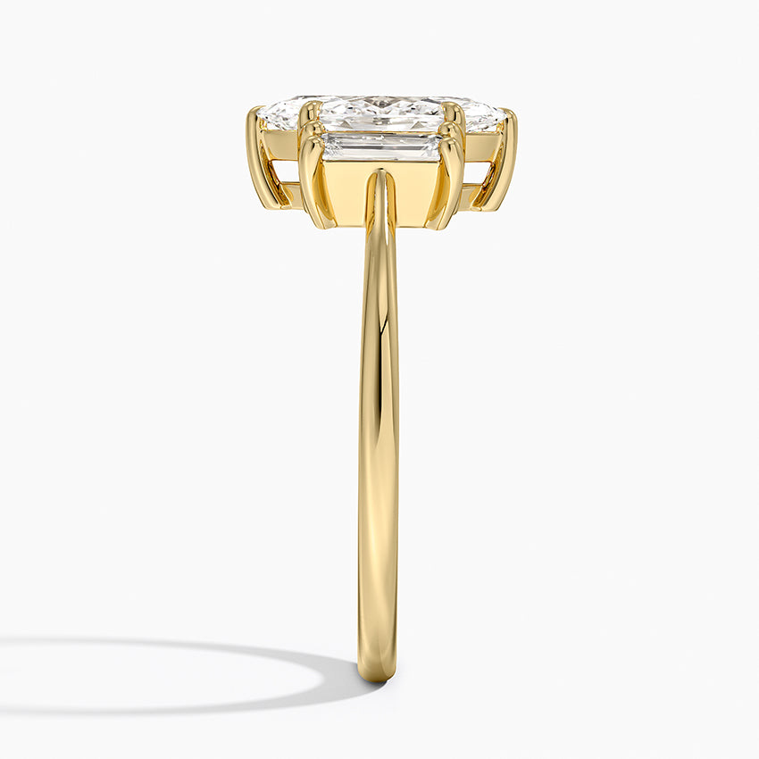 Vertical Baguette Three Stone Diamond Ring Yellow Gold 18k Marquise Engagement Ring