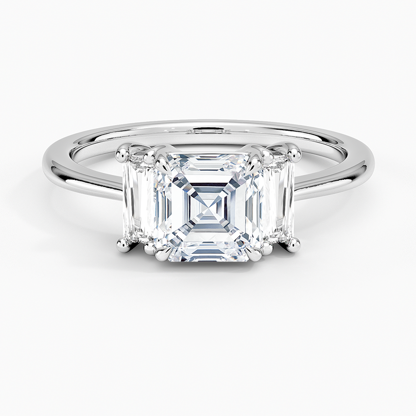 Vertical Baguette Three Stone Diamond Ring Platinum Asscher Engagement Ring