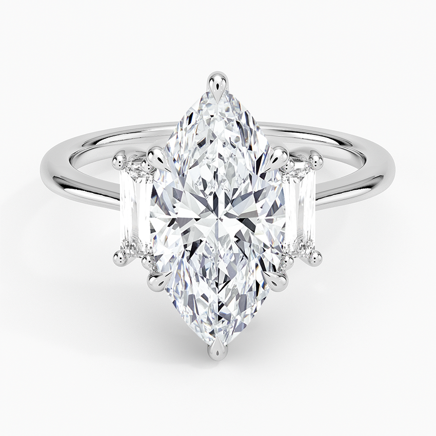 Vertical Baguette Three Stone Diamond Ring Platinum Marquise Engagement Ring