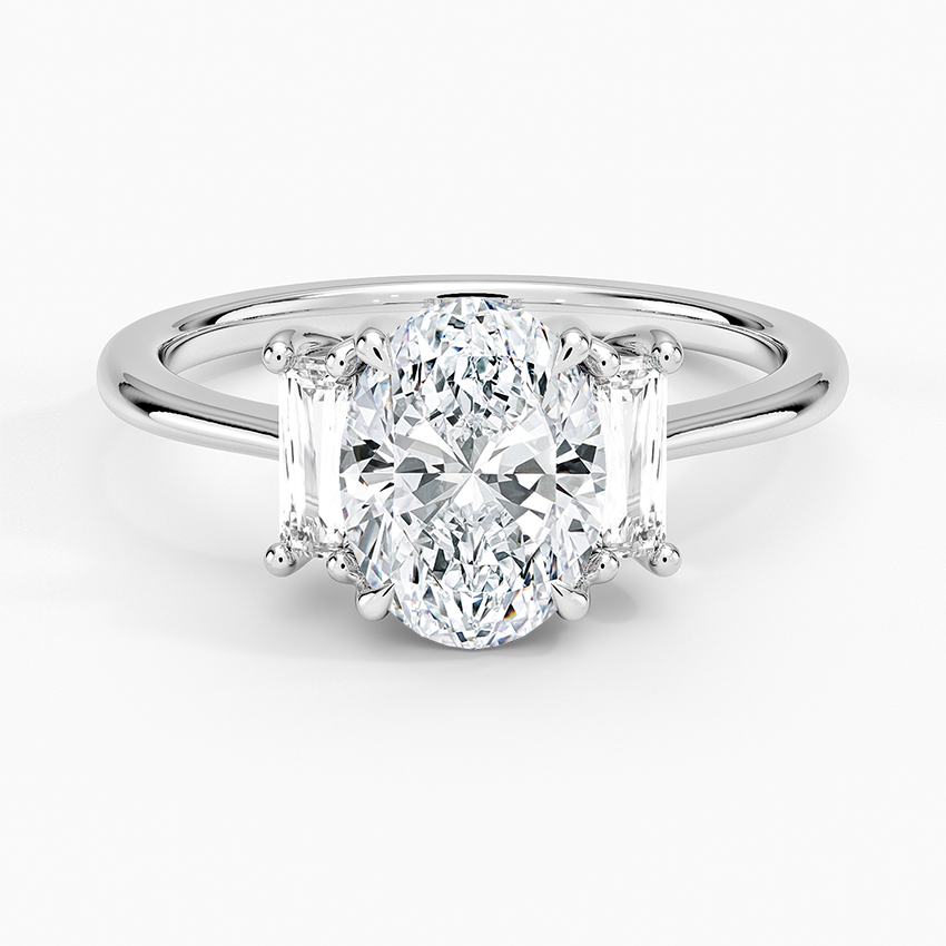 Vertical Baguette Three Stone Diamond Ring Platinum Oval Engagement Ring