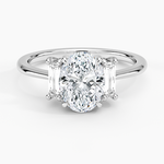 Vertical Baguette Three Stone Diamond Ring Platinum Oval Engagement Ring