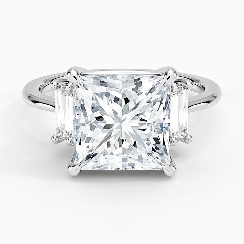 Vertical Baguette Three Stone Diamond Ring Platinum Princess Engagement Ring