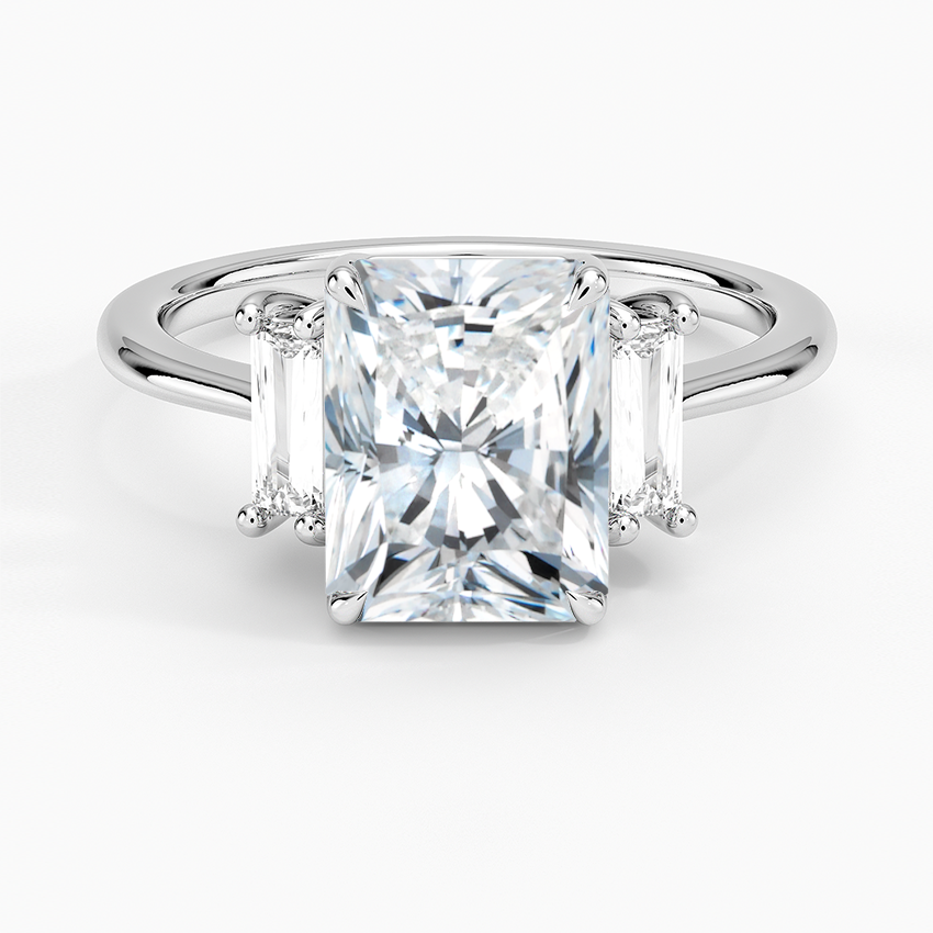 Vertical Baguette Three Stone Diamond Ring Platinum Radiant Engagement Ring