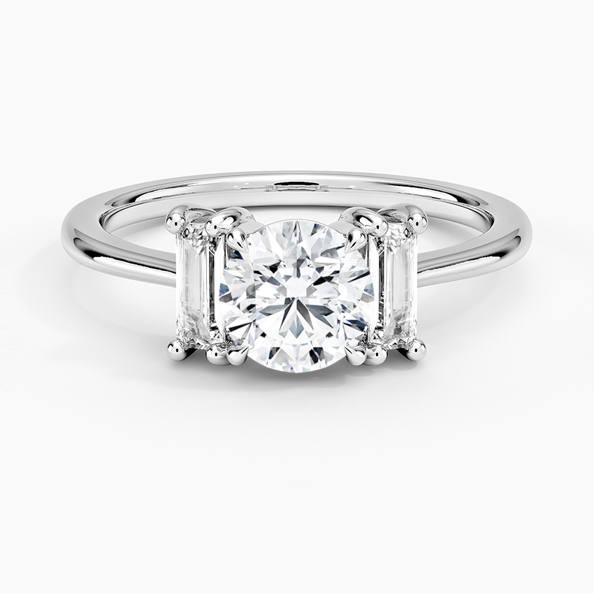Vertical Baguette Three Stone Diamond Ring Platinum Round Engagement Ring