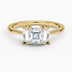 Vertical Baguette Three Stone Diamond Ring Yellow Gold 18k Asscher Engagement Ring
