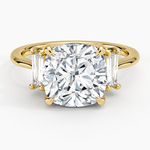Vertical Baguette Three Stone Diamond Ring Yellow Gold 18k Cushion Engagement Ring
