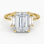Vertical Baguette Three Stone Diamond Ring Yellow Gold 18k Emerald Engagement Ring