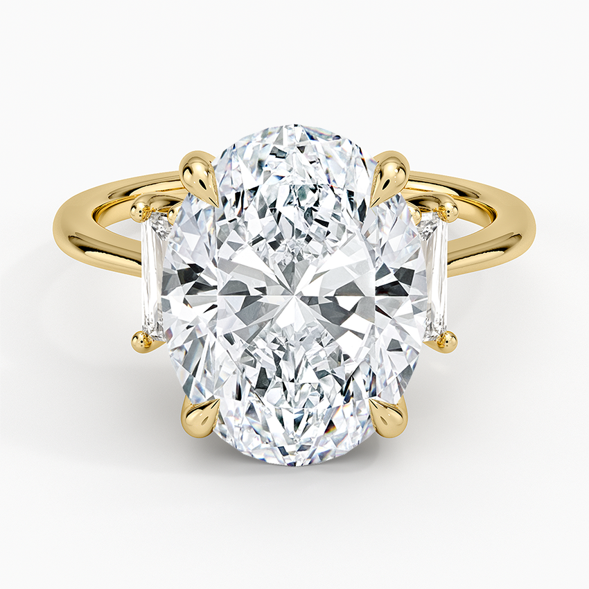 Vertical Baguette Three Stone Diamond Ring Yellow Gold 18k Oval Engagement Ring