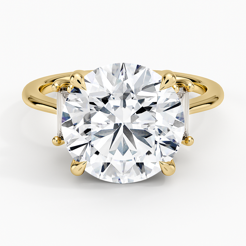 Vertical Baguette Three Stone Diamond Ring Yellow Gold 18k Round Engagement Ring
