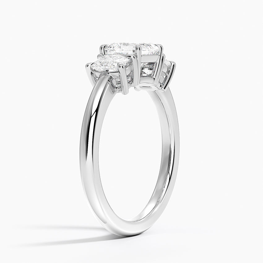 Faye Elongated Cushion Three Stone Diamond Ring Platinum Asscher Engagement Ring