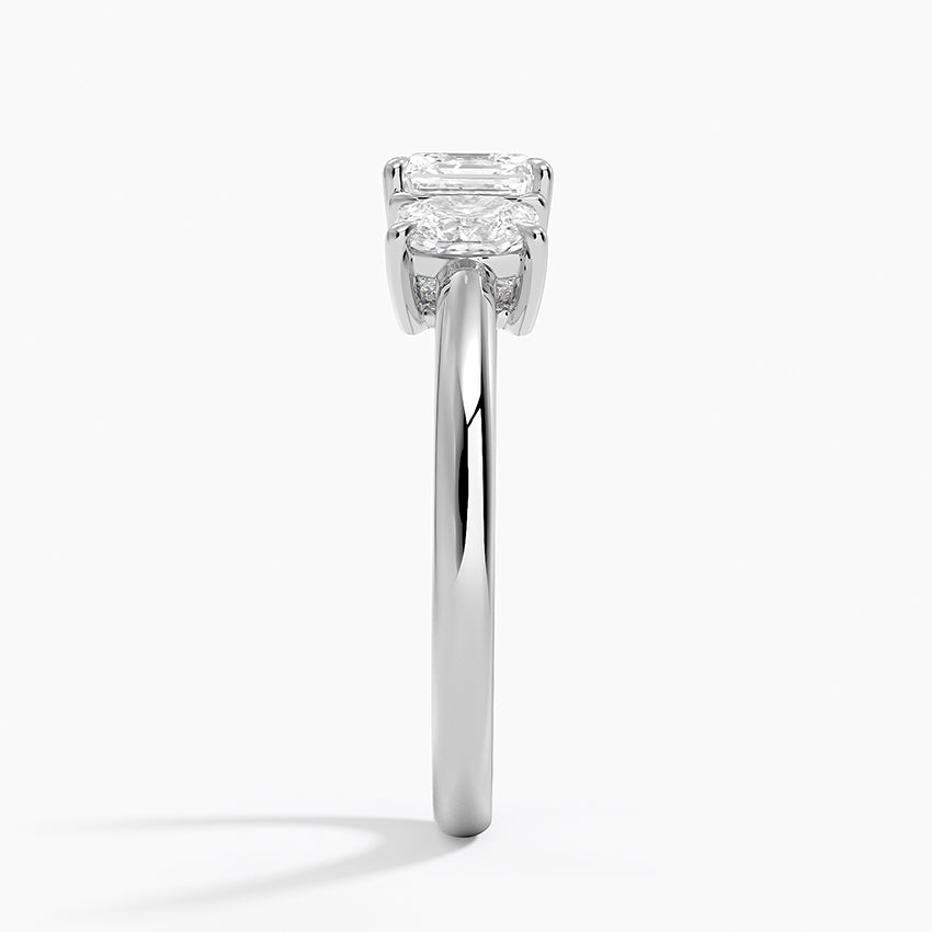 Faye Elongated Cushion Three Stone Diamond Ring Platinum Asscher Engagement Ring