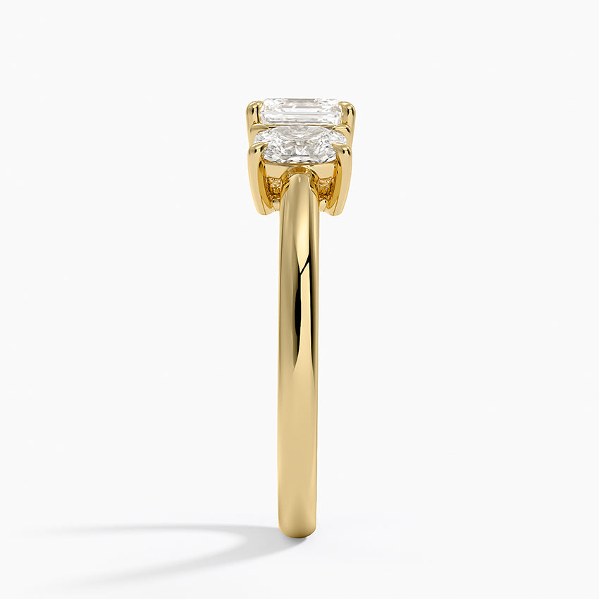 Faye Elongated Cushion Three Stone Diamond Ring Yellow Gold 18k Asscher Engagement Ring