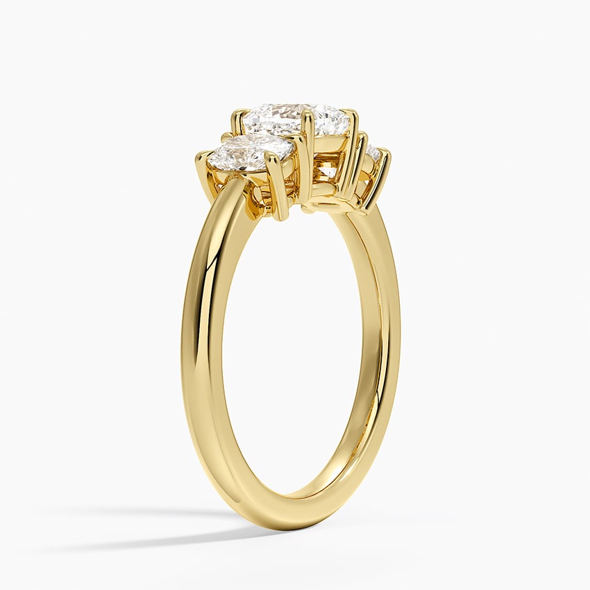 Faye Elongated Cushion Three Stone Diamond Ring Yellow Gold 18k Cushion Engagement Ring