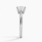 Faye Elongated Cushion Three Stone Diamond Ring Platinum Emerald Engagement Ring
