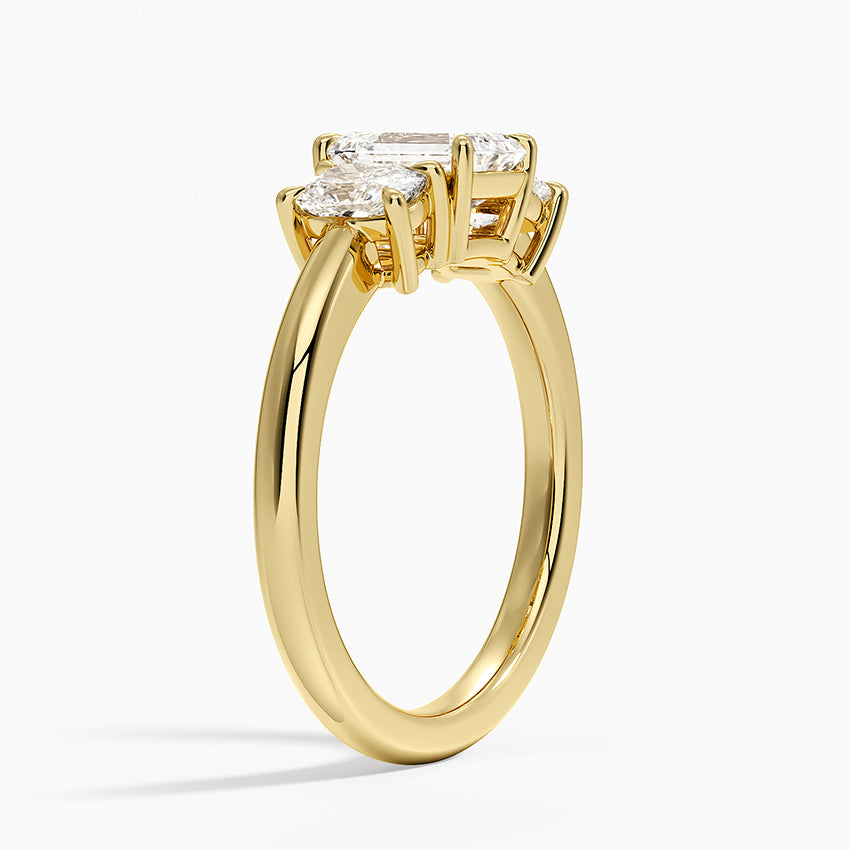 Faye Elongated Cushion Three Stone Diamond Ring Yellow Gold 18k Emerald Engagement Ring
