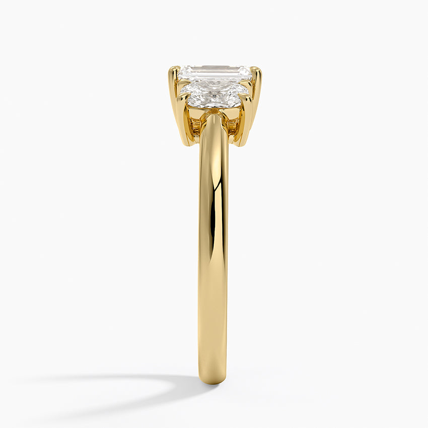 Faye Elongated Cushion Three Stone Diamond Ring Yellow Gold 18k Emerald Engagement Ring