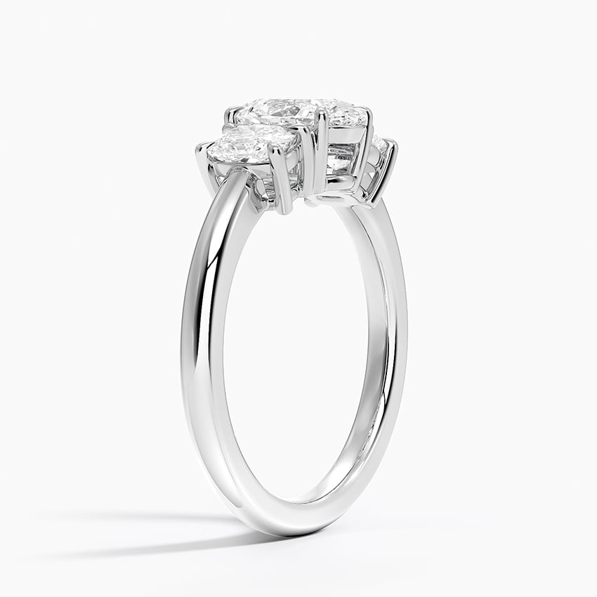 Faye Elongated Cushion Three Stone Diamond Ring Platinum Oval Engagement Ring