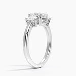 Faye Elongated Cushion Three Stone Diamond Ring Platinum Oval Engagement Ring