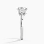 Faye Elongated Cushion Three Stone Diamond Ring Platinum Oval Engagement Ring