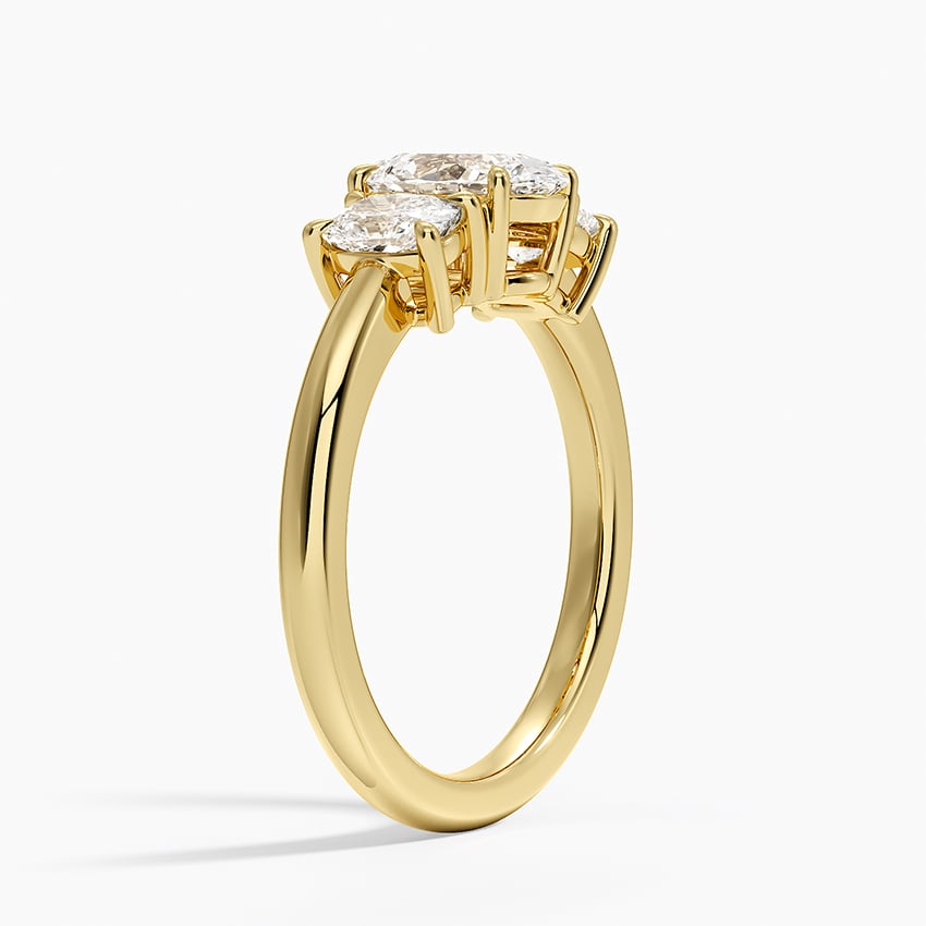 Faye Elongated Cushion Three Stone Diamond Ring Yellow Gold 18k Oval Engagement Ring