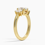 Faye Elongated Cushion Three Stone Diamond Ring Yellow Gold 18k Oval Engagement Ring