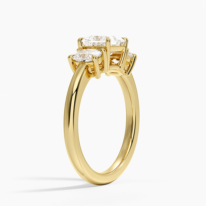 Faye Elongated Cushion Three Stone Diamond Ring Yellow Gold 18k Princess Engagement Ring