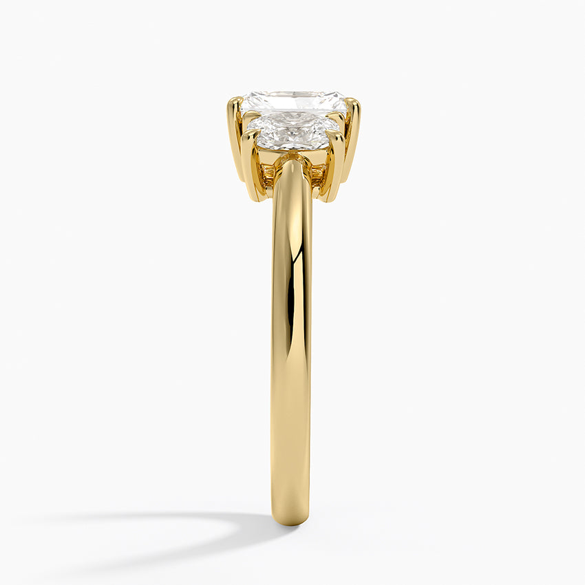Faye Elongated Cushion Three Stone Diamond Ring Yellow Gold 18k Radiant Engagement Ring