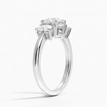 Faye Elongated Cushion Three Stone Diamond Ring Platinum Round Engagement Ring