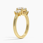 Faye Elongated Cushion Three Stone Diamond Ring Yellow Gold 18k Round Engagement Ring