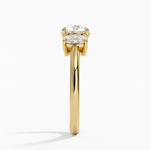 Faye Elongated Cushion Three Stone Diamond Ring Yellow Gold 18k Round Engagement Ring