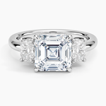 Faye Elongated Cushion Three Stone Diamond Ring Platinum Asscher Engagement Ring