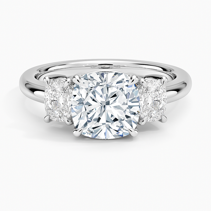 Faye Elongated Cushion Three Stone Diamond Ring Platinum Cushion Engagement Ring